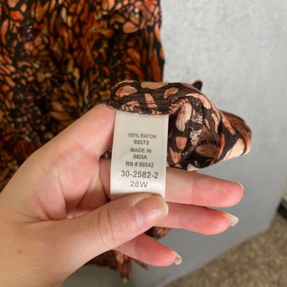 Roamans womens short sleeve button down blouse career artsy career crinkle 28W - Picture 5 of 9